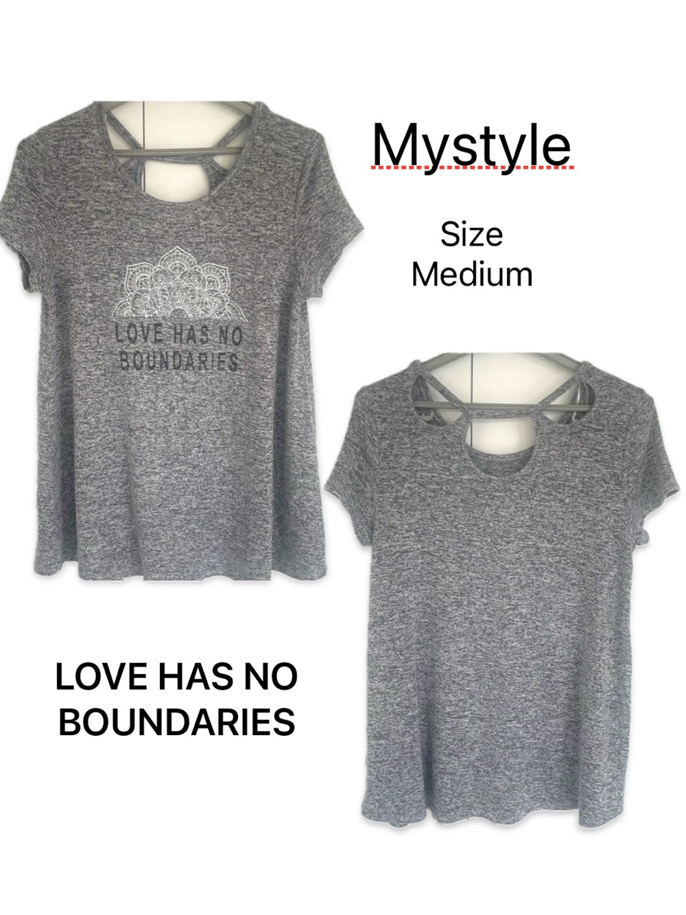 Mystyle Love Has No Boundaries Gray Cut Out Tunic M